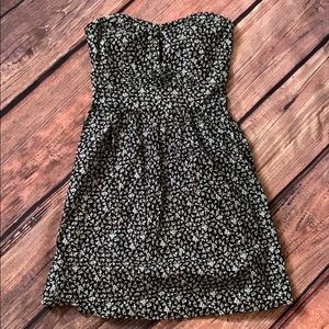 Black floral print strapless dress